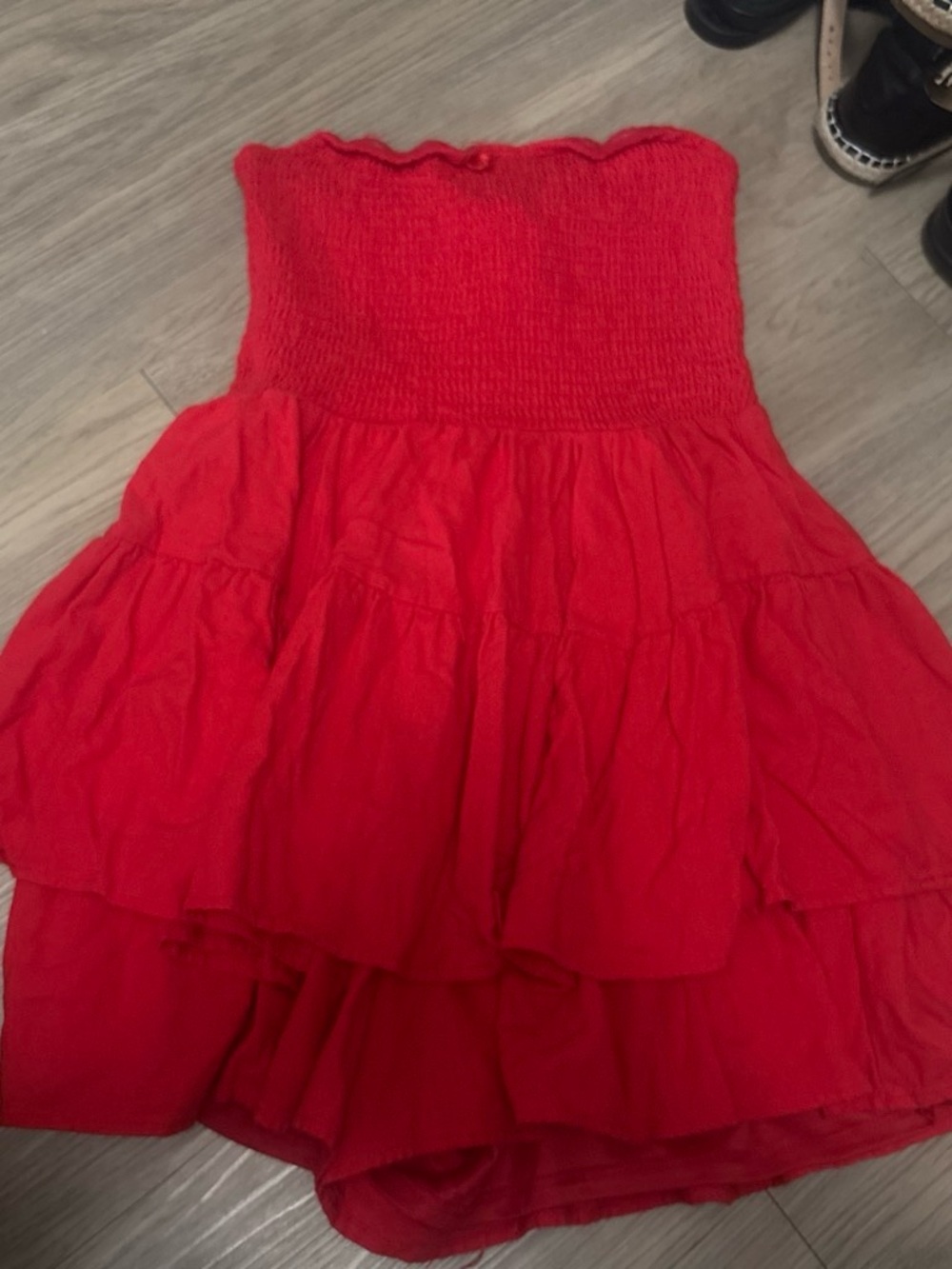 Francesca's Collections Red Strapless Tiered Summer Dress